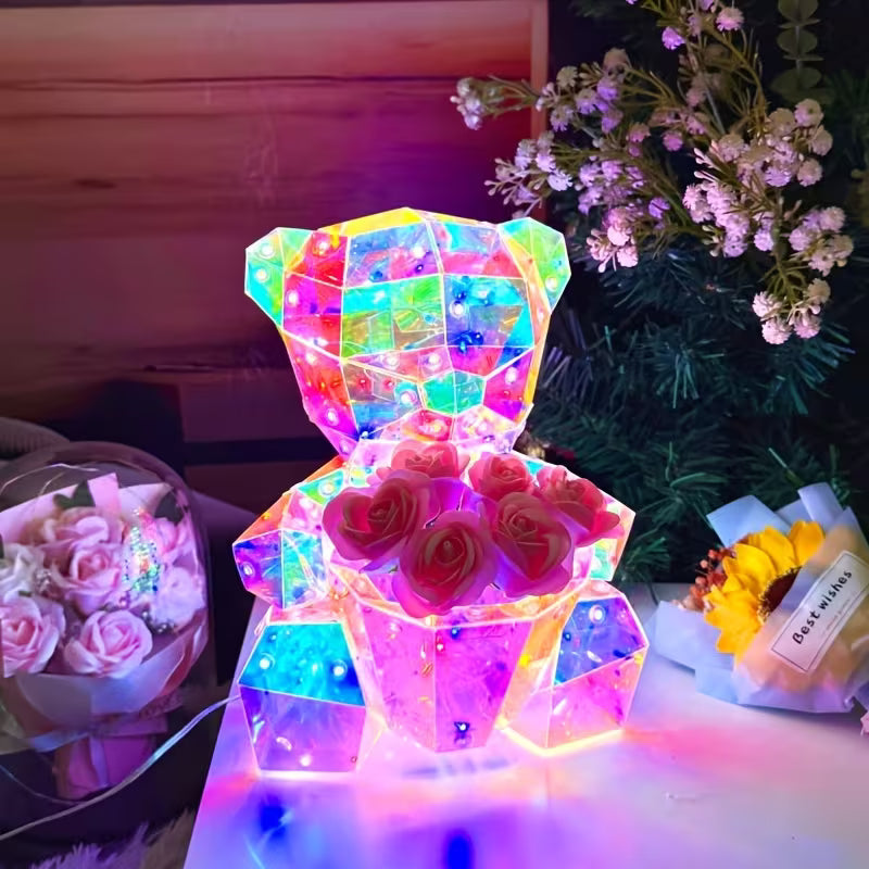 Różany Miś LED - Idealny Prezent na Dzień Matki, Rocznicę i aby powiedzieć Kocham CIę !