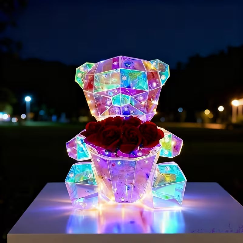Różany Miś LED - Idealny Prezent na Dzień Matki, Rocznicę i aby powiedzieć Kocham Cię!
