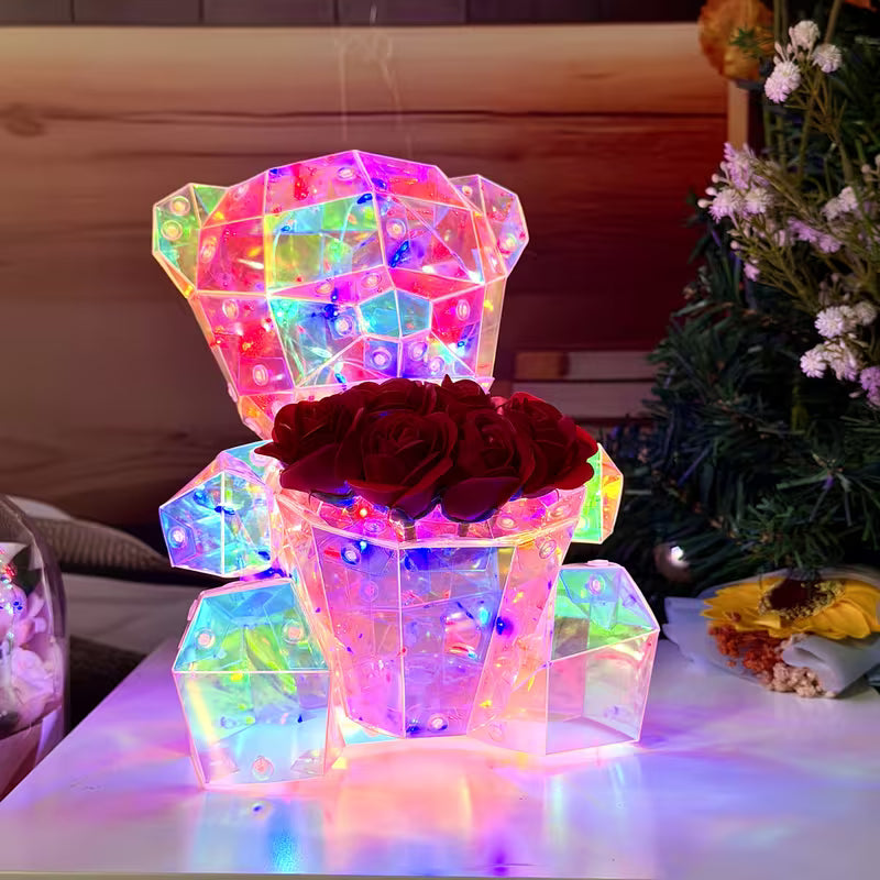 Różany Miś LED - Idealny Prezent na Dzień Matki, Rocznicę i aby powiedzieć Kocham CIę !