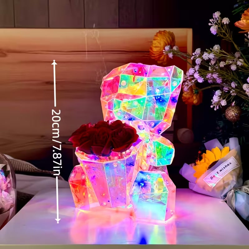 Różany Miś LED - Idealny Prezent na Dzień Matki, Rocznicę i aby powiedzieć Kocham CIę !